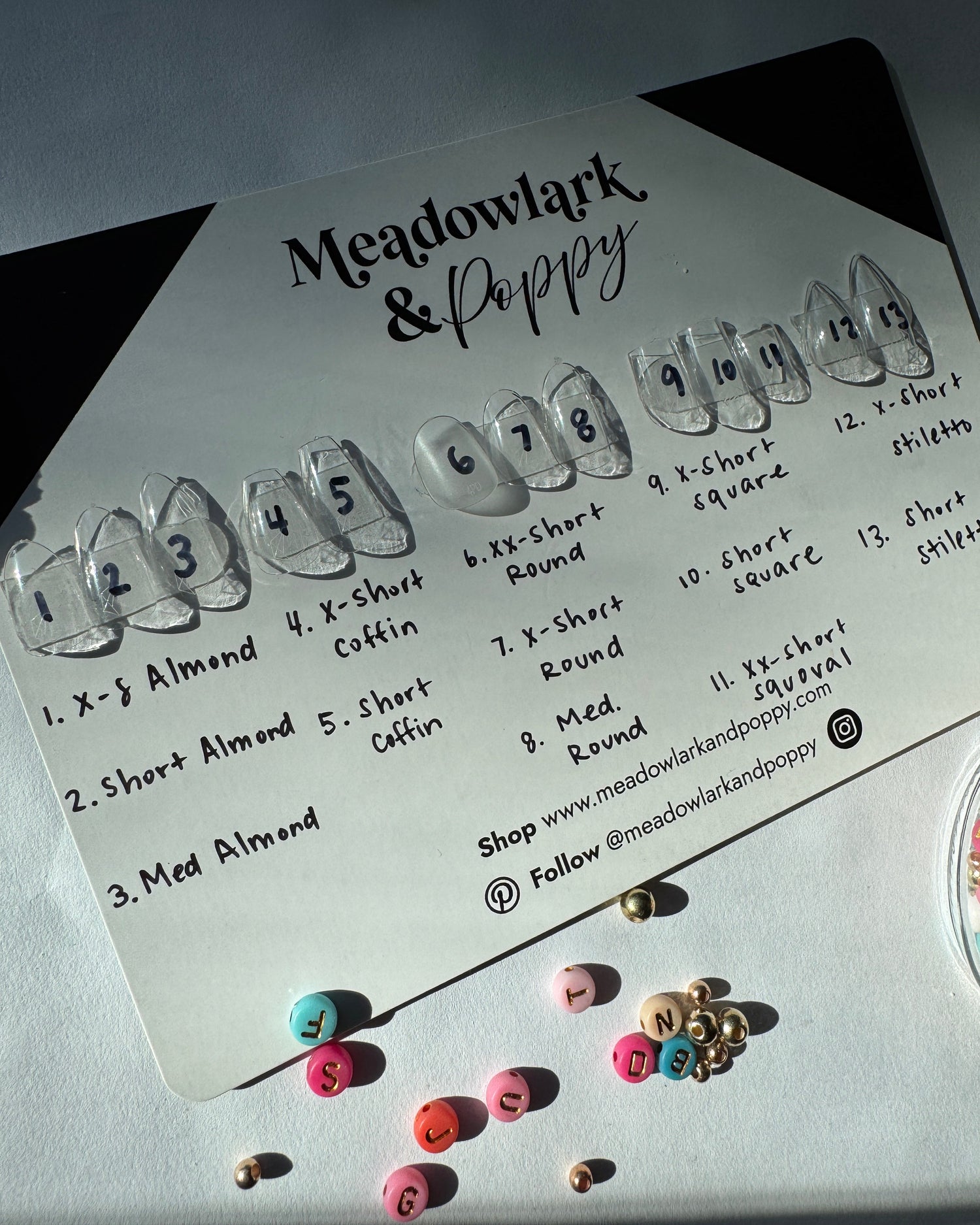 Meadowlark & Poppy shape finder kit set with labeled sizes on a white card.