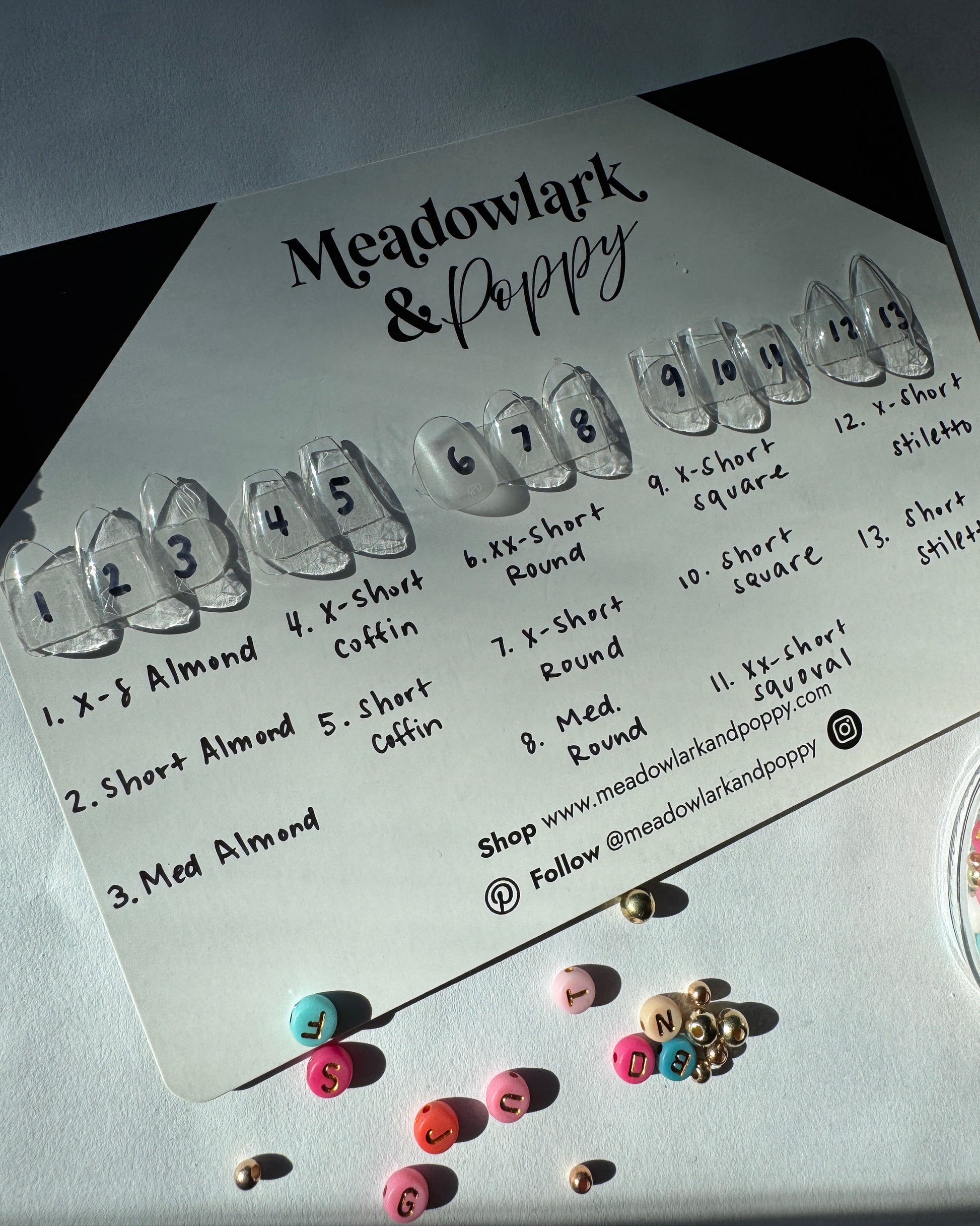 Meadowlark & Poppy shape finder kit set with labeled sizes on a white card.