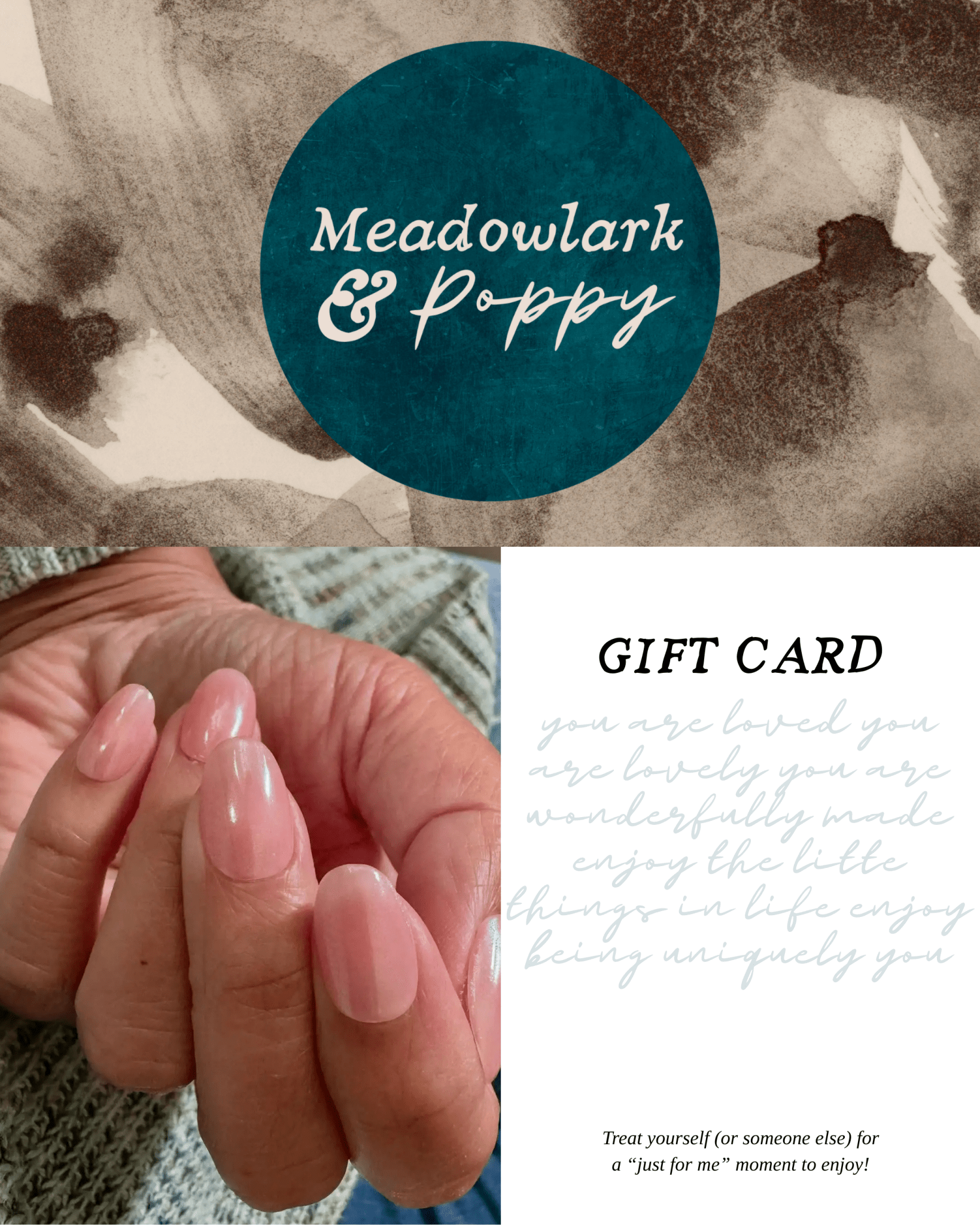 Giftcard (Electronic): Meadowlark & Poppy Premium Gel Press - ons, Art, Home goods, and more - Meadowlark & Poppy